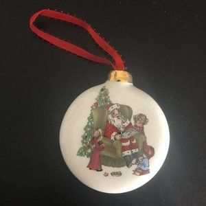 Vintage 92 Porcelain Round Santa Reading To Children Round Ornament